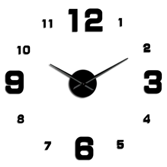 Large Frameless DIY Wall Clock Mute Mirror Number Stickers Modern Giant Wall Clock Non Ticking for Living Room Bedroom Kitchen(Black,37inch)