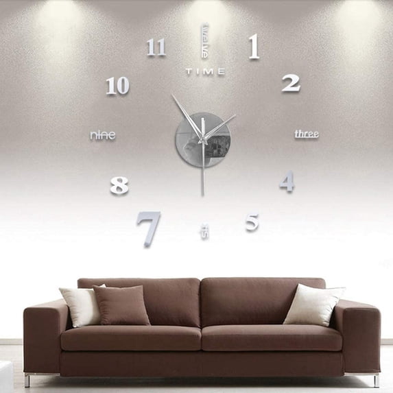 Large Frameless DIY Wall Mute Clock Mirror Sticker Home Office Decor Of The Day Home Decor