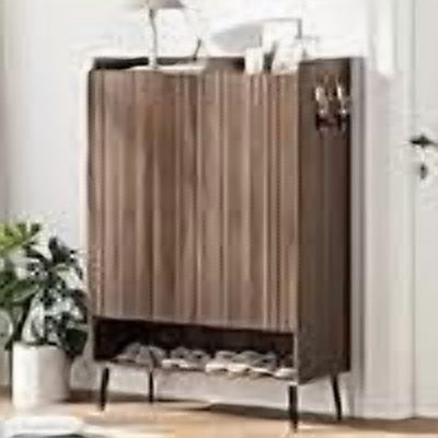 Large Freestanding Shoe Storage Cabinet with Covered Doors, 6-Tier Adjustable Shelves Shoe Organizer, Side Hooks & Elevated Base, Walnut
