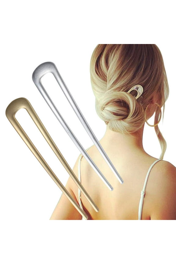 Large French Hair Pins Metal U-Shaped Hair Sticks (B.Gold&Silver1)