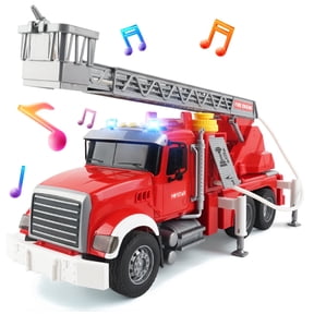 YCFUN Fire Truck Toy for Kids, Fire Engine Toy with Siren Sounds and Lights, Extendable Ladder and Working Water Pump, Gift for Kids Boys Ages 3+