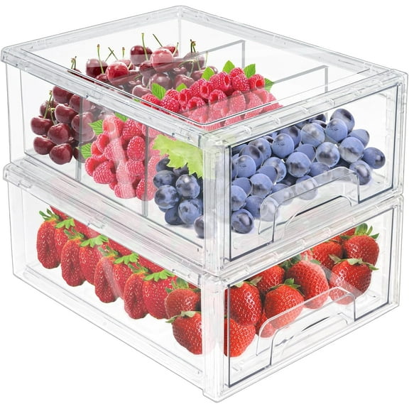 Large Fridge Organizer Bins with Pull-out Drawer,Stackable Fridge Drawer, Clear Fridge Organizers and Storage,Save Vertical Space for Kitchen Cabinet Pantry