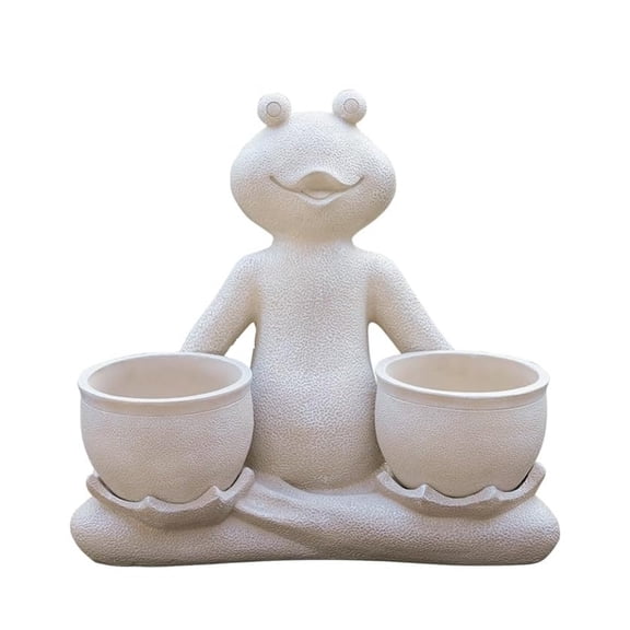 Large Frog Yoga Statue Outdoor Resin Garden Planter 24-inch Ivory