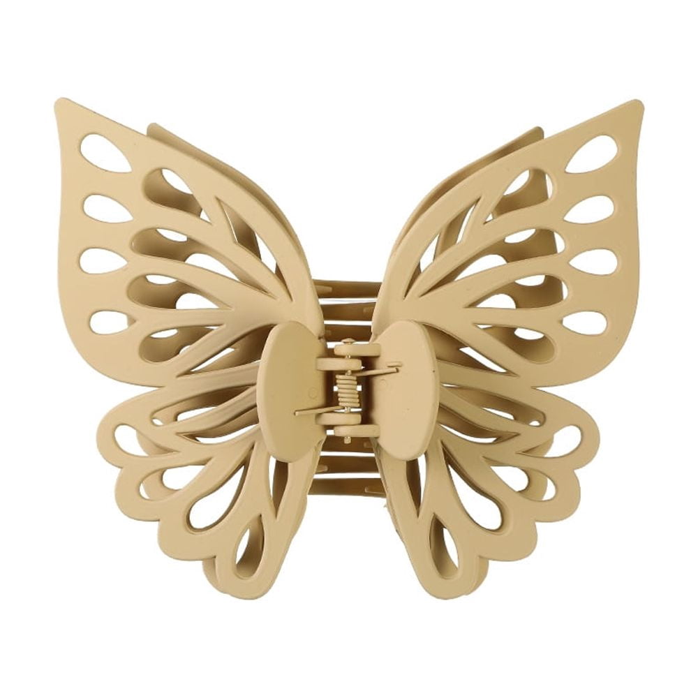 Large Frosted Butterfly Hair Claw Clip Plastic Hollow Butterfly Ponytail Hair Clip for Women Light Khaki 120x130mm