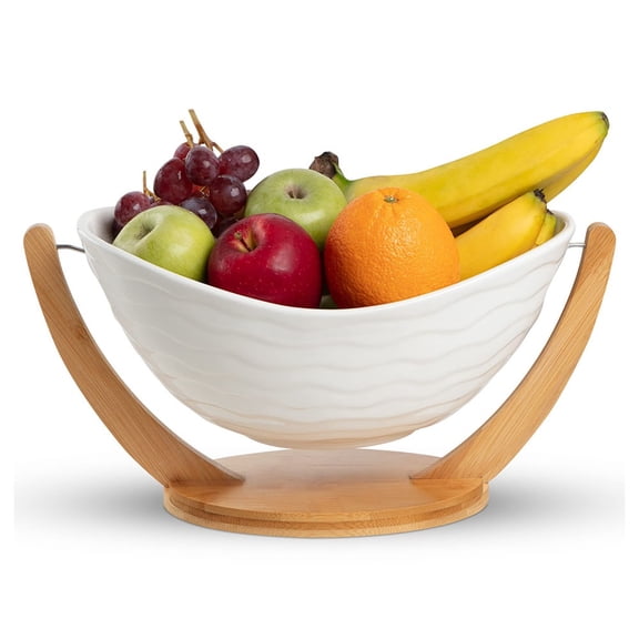 Large Fruit Bowl for Kitchen Counter - 15.35" Modern Fruit Bowl - Ceramic Fruit Bowl - Large Decorative Bowl for Home Decor - Key Bowl for Entry Table - Footed Bowl - Entryway Bowl for Keys