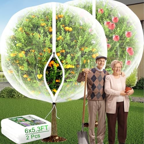 Large Fruit Trees Netting Cicadas - 2Pcs 6X5.3 FT with Zipper and Drawstring,Bird Mesh Covers for Blueberry Bushes,Garden Apple Pear Peach Orange Tree Fruit Tomato Bug Plant Protection (2, 6X5.3 FT)