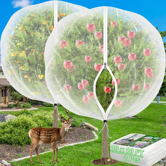 Large Fruit Trees Netting Zipper - 2Pcs 10X10 FT with Drawstring Bird-Proof,Durable Mesh Covers for Blueberry,Apple,Pear,Peach,Orange Trees&Tomato Plants Bug Insect Protection Cover (2,10X10 FT)