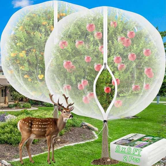 Large Fruit Trees Netting Zipper - 2Pcs 8 X 8 FT with Drawstring Bird-Proof,Durable Mesh Covers for Blueberry,Apple,Pear,Peach,Orange Trees&Tomato Plants Bug Insect Protection Cover (2, 8 X 8 FT)