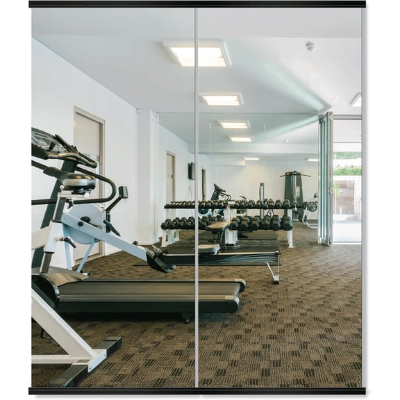 Large Full Body Mirror for Yoga, Frameless Wall-Mounted Glass Panel (60"x25"-Black) 2PCS for Home, Garage, Bedroom & Bathroom