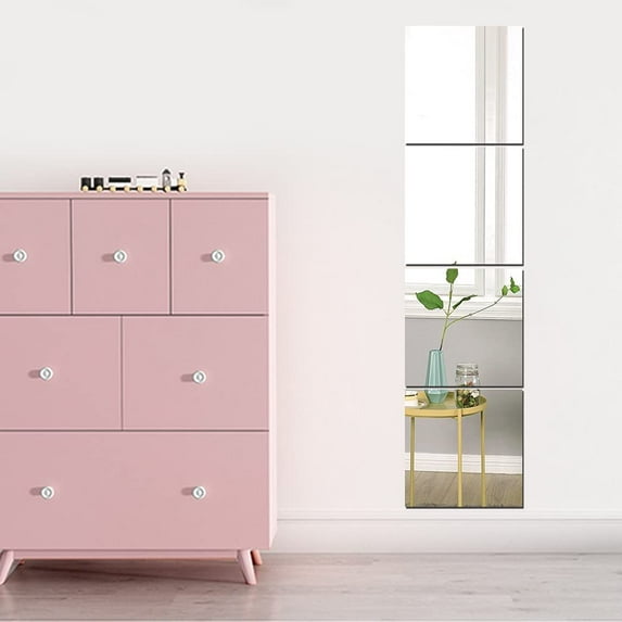 Large Full Body Wall Mirrors, 4pcs 12"x12" Acrylic Plexiglass Full Length Mirror Wall-Mounted Frameless Dress Up Mirror Over The Door Long Mirror Home Workout Gym Mirror for Walls Dorm Floor Tile