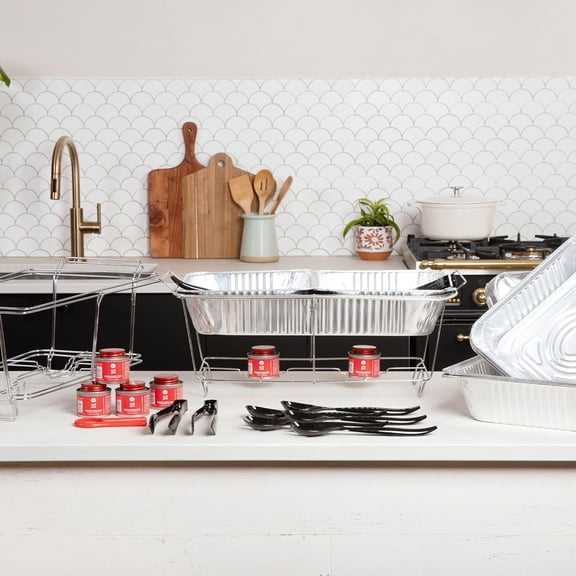 Large Full Size 33-Pcs Disposable Chaffing Buffet Set with Covers Utensils Cans Premium Chafing Dish for Events Parties Catering