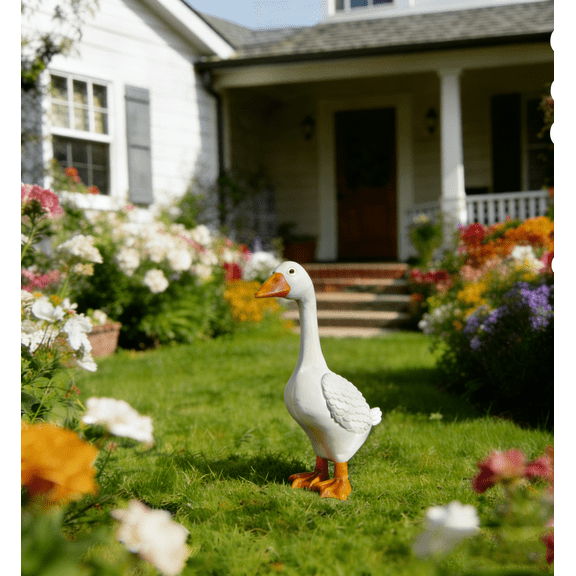 Large Full Size Porch Goose Statue, White Goose Figurine for Indoor Outdoor Decor, Garden Sculptures & Statues for Front Porch Patio Yard
