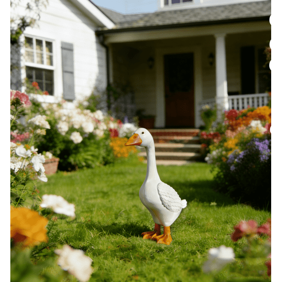 Porch Goose Statue, White Goose Figurine for Indoor Outdoor Decor, Garden Sculptures & Statues for Front Porch Patio Yard