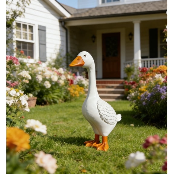 Large Full Size Porch Goose Statue, White Goose Figurine for Indoor Outdoor Decor, Garden Sculptures & Statues for Front Porch Patio Yard