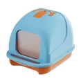 Large Fully Enclosed Blue Cat Litter Box Odor Control Prevents Splashing Large Space