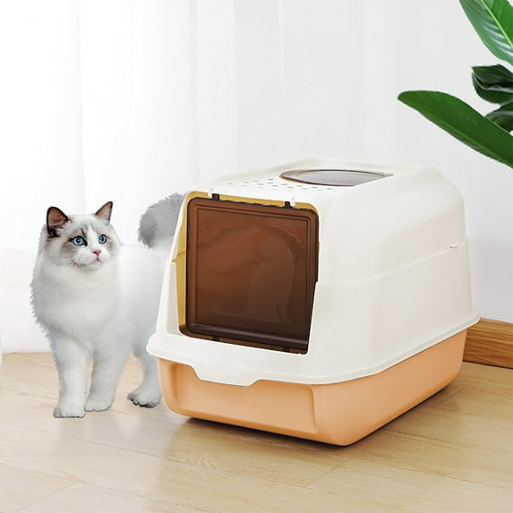 Large Fully Enclosed Cat Litter Box with Lid, Odor-Proof Splash-Proof Cat Toilet Tray, Plastic Extra Wide Litter Pan with Shovel, 50x36x34cm Covered Pet Restroom