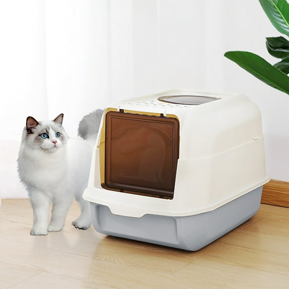 Large Fully Enclosed Cat Litter Box with Lid, Odor-Proof Splash-Proof Cat Toilet Tray, Plastic Extra Wide Litter Pan with Shovel, 50x36x34cm Covered Pet Restroom