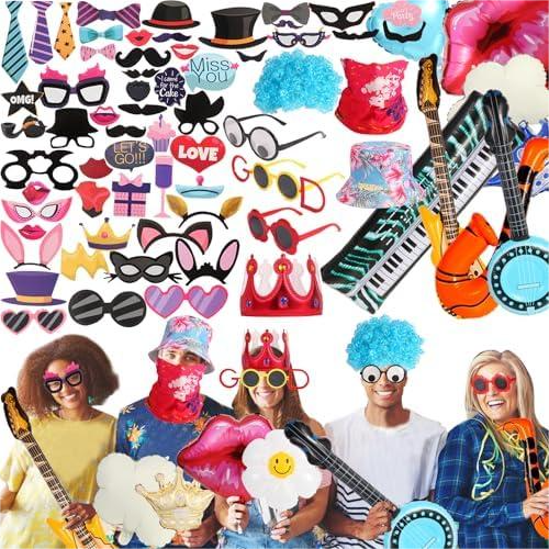 Large Funny Photo Booth Props for Adults, Photo Booth Props Set for New Years, Birthday, Wedding, Bachelorette, All Theme Party, Graduation, Funny Hats, Novelty Glasses, Wig, Inflatable, Magic Scarf