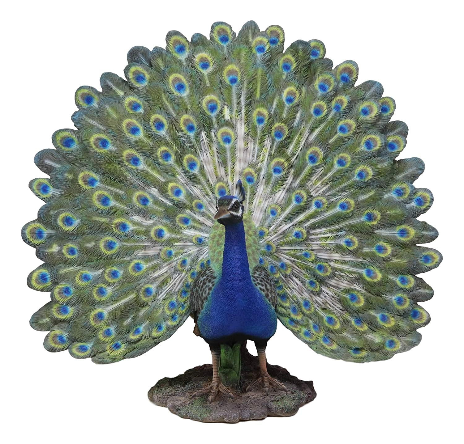 Emerald Green and Teal Resin Peacock Garden Statue