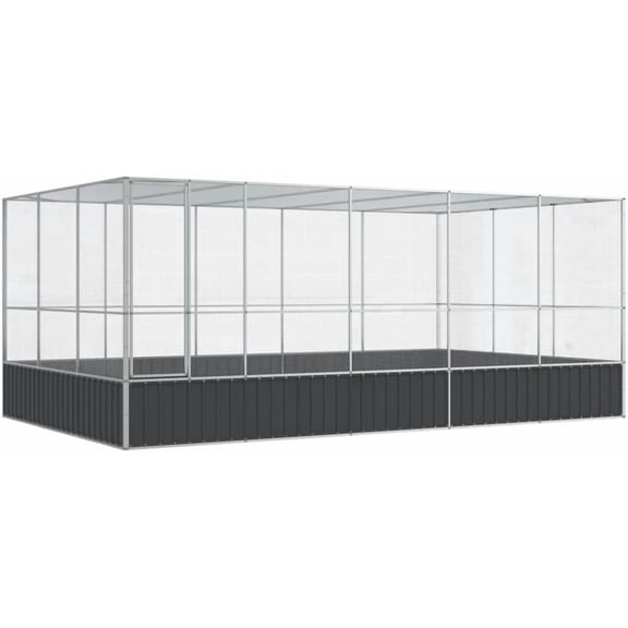 Large Galvanized Steel Bird Aviary with Extension, 203.9x120.9x83.5 Inches Outdoor Bird Cage for Parrots, Rabbits, Ducks, Chickens, Lockable Door