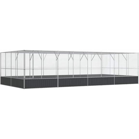Large Galvanized Steel Bird Aviary with Extension, 203.9x120.9x83.5 Inches Outdoor Bird Cage for Parrots, Rabbits, Ducks, Chickens, Lockable Door