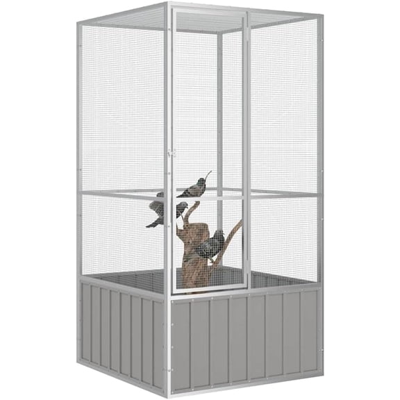 Large Galvanized Steel Bird Cage Gray 43.7x42.1x83.3 Inches, Outdoor Aviary with Lockable Door for Safe Flying and Playing