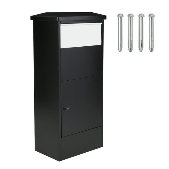 Large Galvanized Steel Parcel Drop Box with Combination Lock Weatherproof Anti-Theft Mailbox for Porch Curbside Home Use Black/White