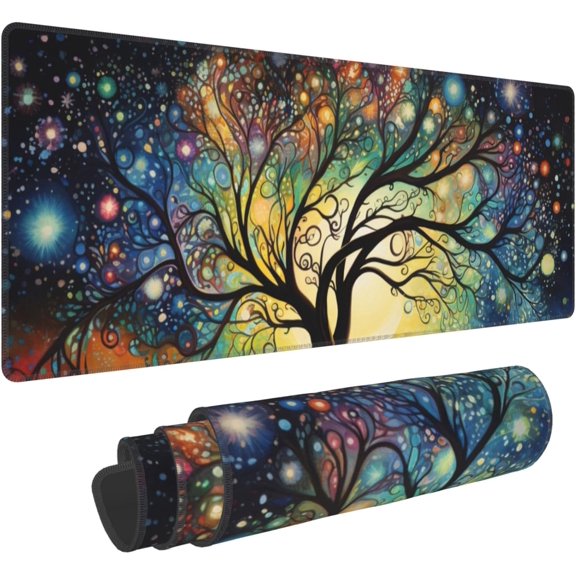 Large Gaming Cosmic Tree Design Mouse Pad 31.5 x 12 Inch, Non-Slip Base, Water Resistant, Ideal for Gamers, Office & Home