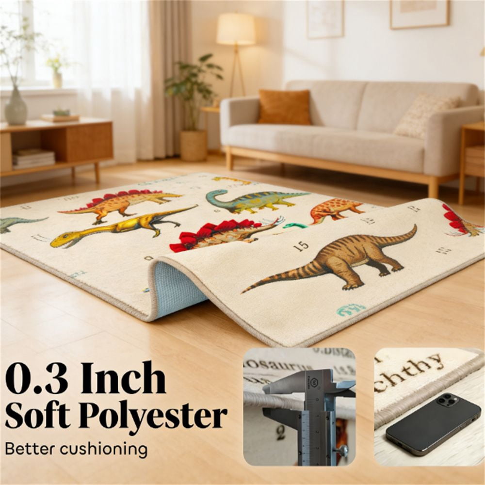 Large Gaming Mat Crawling Mat Carpet Khaki Retro Dinosaur Design Soft Non-Slip Play Mat for Kids Playroom Bedroom