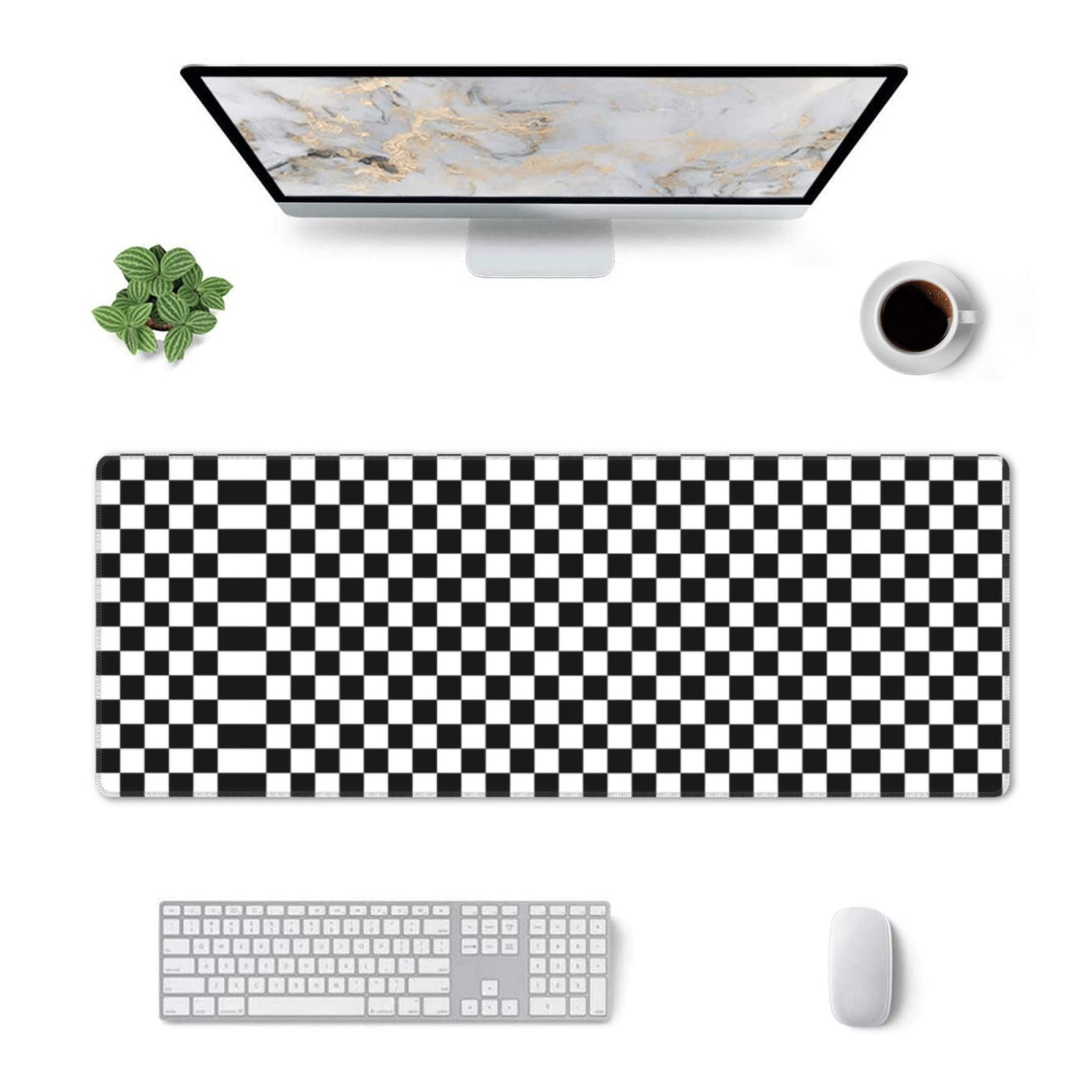 Large Gaming Mouse Mat Black White Checkered Pattren Long Extended Mousepad Desk Mat Non-Slip Rubber Micepads (31.5 X 11.8 Inches)\r\n