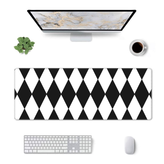 Large Gaming Mouse Mat Harlequin Pattern Black And White Long Extended Mousepad Desk Mat Non-Slip Rubber Micepads (31.5 X 11.8 Inches)