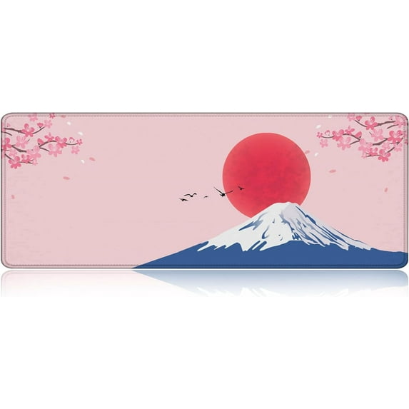 Large Gaming Mouse Mat/Pad with Non-Slip Rubber Base,Stitched Edge,Desk mat for Laptop,Computer & PC, Wristing Pad for Gamer,Office & Home,11.81''x31.50''x0.12'',Japanese Fuji Mountain Sakura