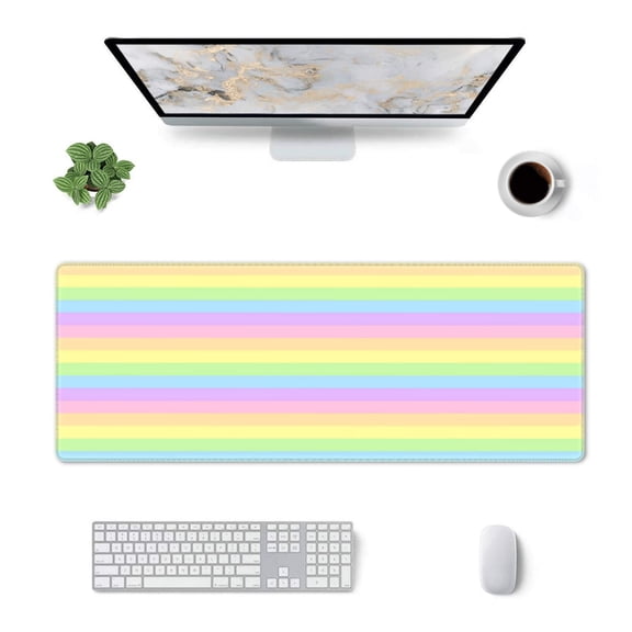 Large Gaming Mouse Mat Pastel Rainbow Striped Long Extended Mousepad Desk Mat Non-Slip Rubber Micepads (31.5 X 11.8 Inches)