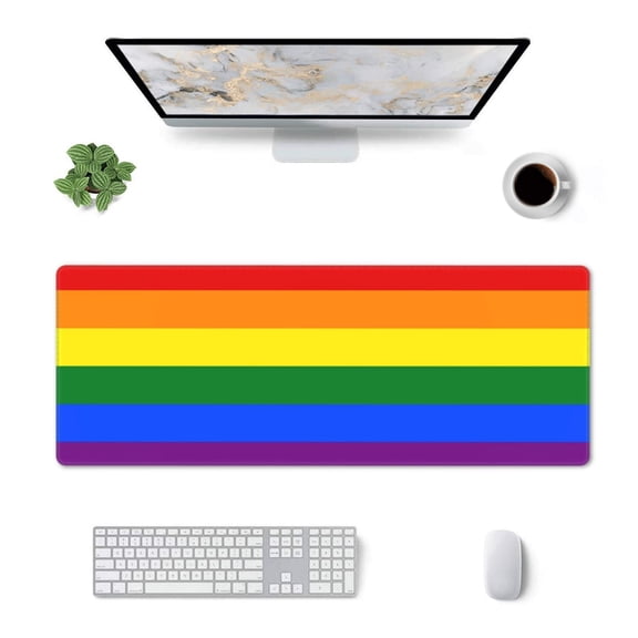 Large Gaming Mouse Mat Rainbow Pride Flag Long Extended Mousepad Desk Mat Non-Slip Rubber Micepads (31.5 X 11.8 Inches)