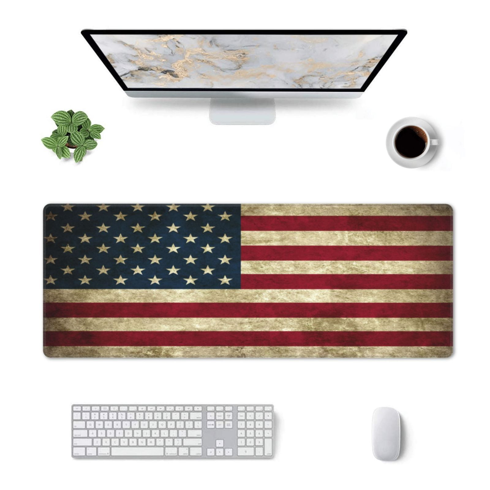 Large Gaming Mouse Mat Retro Us America Flag Long Extended Mousepad Desk Mat Non-Slip Rubber Micepads (31.5 X 11.8 Inches)\r\n