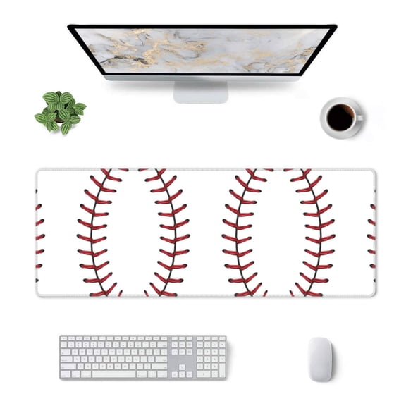 Large Gaming Mouse Mat White Baseball Long Extended Mousepad Desk Mat Non-Slip Rubber Micepads (31.5 X 11.8 Inches)