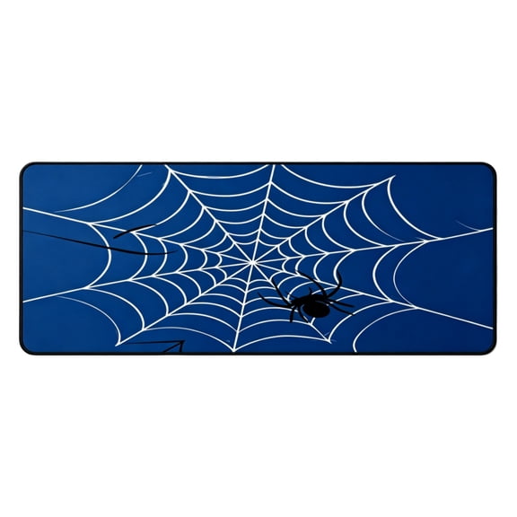 Large Gaming Mouse Pad, 30x12in XL Blue Spider Web Desk Mat Non-Slip Rubber Base Stitched Edges for Office Home Gaming