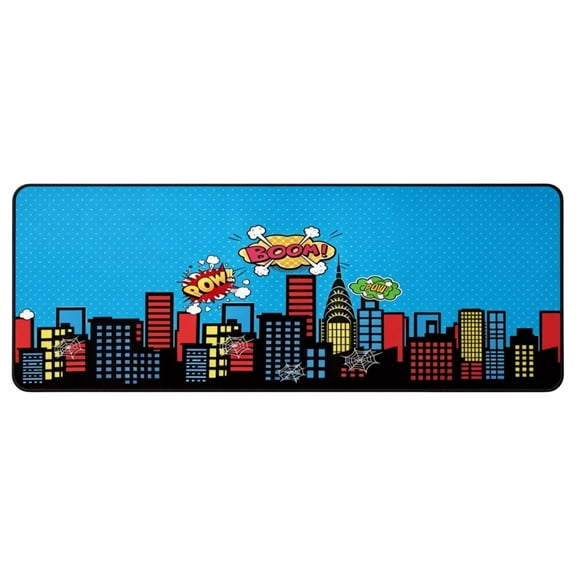 Large Gaming Mouse Pad, 30x12in XL Comic Book City Desk Mat Pop Art Cartoon Skyline for Office Home Gaming