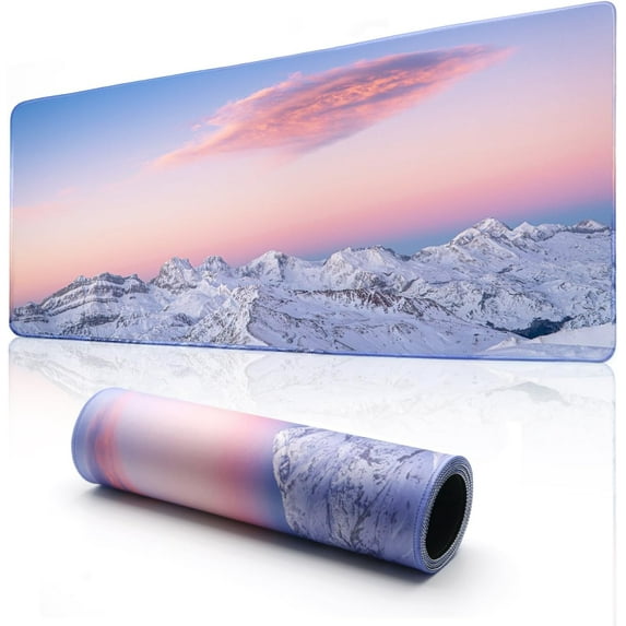 Large Gaming Mouse Pad 31.5 X 11.8 Inch, Extended XXL Mousepad with Stitched Edge,Non-Slip Rubber Base,Waterproof Computers Mouse Mat for Office,Home,Snow Mountain