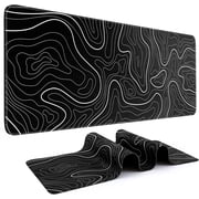 Large Gaming Mouse Pad   31.5 x 11.8 in Mousepad for keyboard and mouse with anti-slip rubber base. XL mouse mat suitable for home and office. Black with White Topographic Line design.