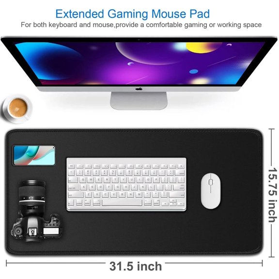 Large Gaming Mouse Pad, 31.5x15.7 inch Large Extended Computer Keyboard Mouse Mat, Water Resist Non-Slip Mousepad Rubber Base Long XXL Desk Mouse Pad for Work & Gaming, Office & Home, Black