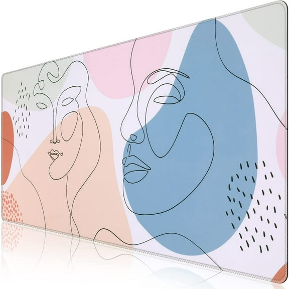 Large Gaming Mouse Pad (35.4x15.7 in), Extended Desk Mat, 3mm Non-Slip Rubber Base Mousepad with Stitched Edges, Waterproof Keyboard Desk Pad for Work, Game, Office, Home - Morandi face