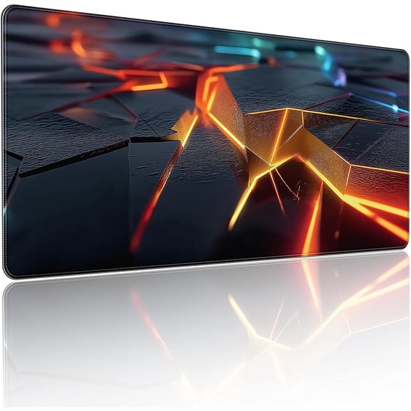 Large Gaming Mouse Pad, Abstract Geometric Orange and Blue Pattern, Extended 35.4 x 15.7 Inches, Non-Slip Rubber Base, Stitched Edges, XXL Desk Mat