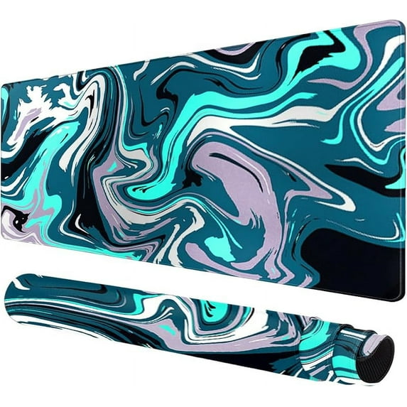 Large Gaming Mouse Pad - Black and White Mouse Pad with Stitched Edges, Extended XL Mousepad with Anti-Slip Rubber Base, Ink Liquid Wave Desk Mat for Keyboard and Mouse(31.5x15.8 inch)