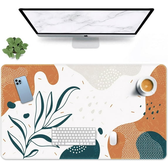 Large Gaming Mouse Pad Boho Style Leaves Non-Slip Desk Pad Keyboard and Mouse Desk Mat for Gamer, Office & Home, 31.5 x 15.7 in