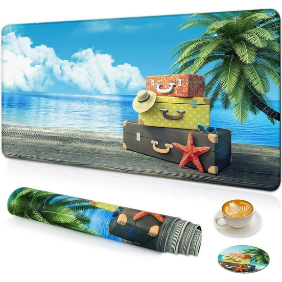 Large Gaming Mouse Pad with Coaster, Desk Mat, Desk Pad, Mouse Pads for Desk Protector, Stitched Edges Big Extended Mousepad for Computer Keyboard Laptop Office Decor, 31.5'''' x15.6''''-Travel to Sea