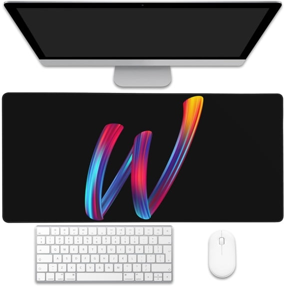 Large Gaming Mouse Pad for Desk, Colorful Letter W Desk Mat, 35.4"x15.7" Big Mouse Pad with Non-Slip Base and Stitched Edge, Long Computer Keyboard Mouse Mat for Home Office Work