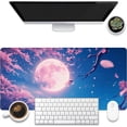 thumbnail image 1 of Large Gaming Mouse Pad for Desk, Falling Cherry Blossoms Desk Mat, Bright Full Moon Desk Pad, 31.5"x11.8" Extended Big Computer Keyboard Mouse Pad with Non-Slip Base and Stitched Edge, 1 of 13