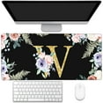 thumbnail image 1 of Large Gaming Mouse Pad for Desk, Flower Golden Letters W Desk Mat, 35.4"x15.7" Big Mouse Pad with Non-Slip Base and Stitched Edge, Long Computer Keyboard Mouse Mat for Home Office Work, 1 of 6