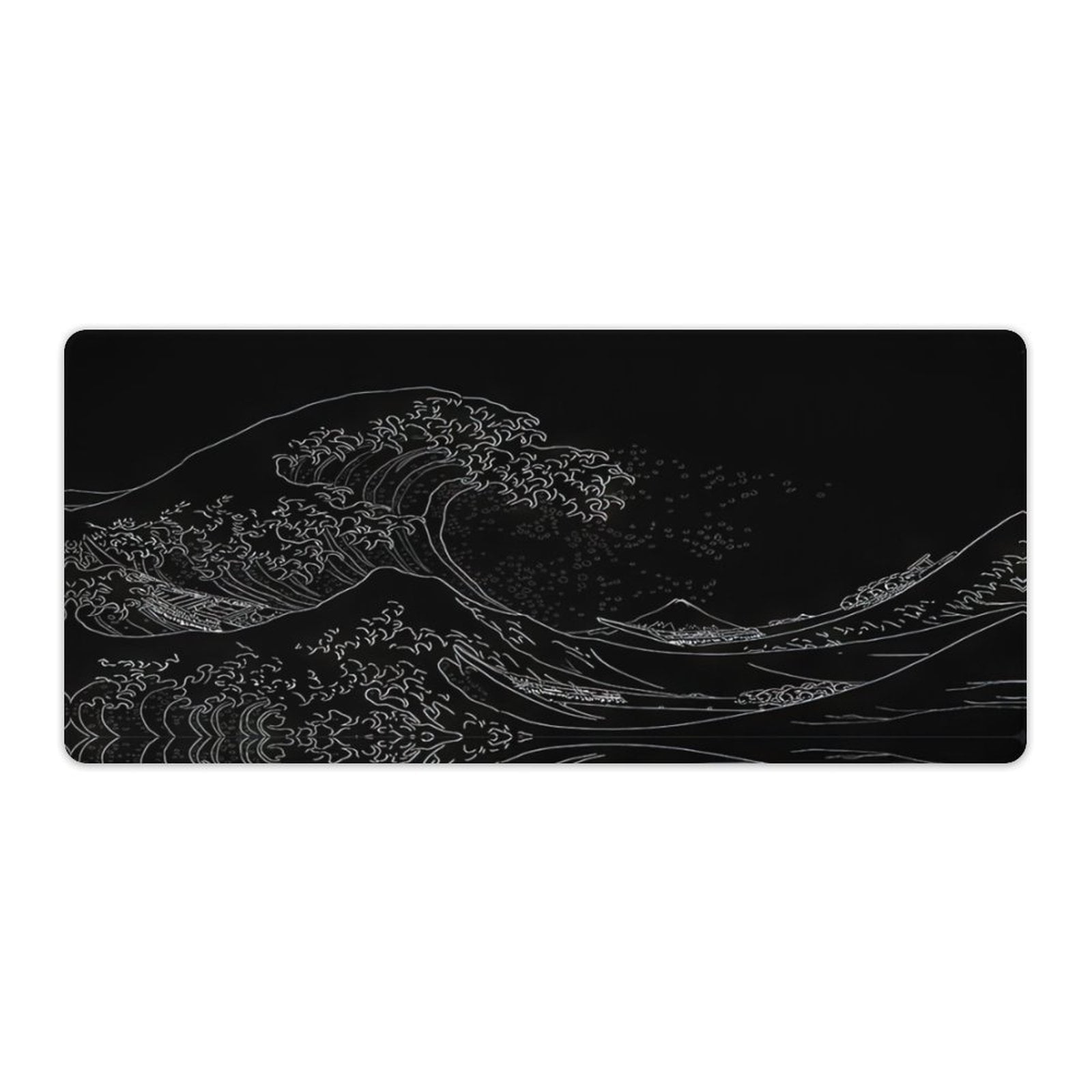Large Gaming Mouse Pad for Desk, Japanese Sea Wave Computer Mat for Keyboard and Mouse with Non-Slip Rubber Base Black Long Mousepad Desk Mat for Gamer, Home and Office 35.4 x 15.7 in